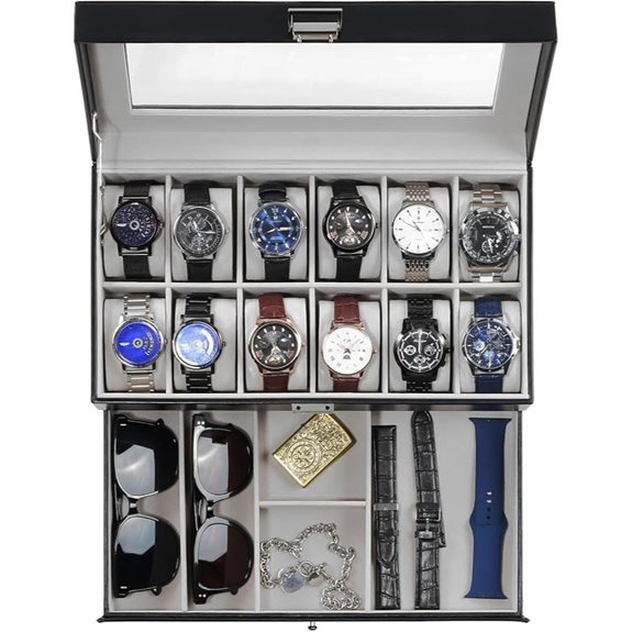 ProCase 12-Slot Watch Box with Drawer and Glass Lid