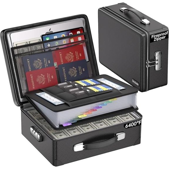 Fireproof Document Safe Box with Lock and Pockets