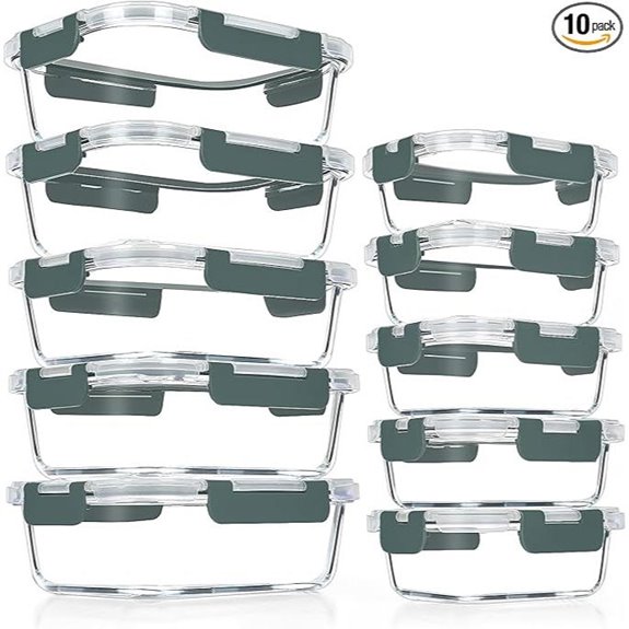 VERONES 10 Pack Glass Meal Prep Containers