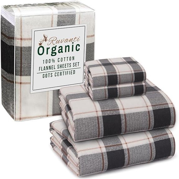 RUVANTI Queen Flannel Sheets Organic Cotton 4-Piece Set