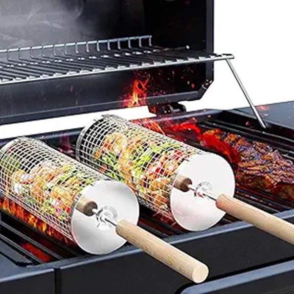 Rolling Grill Basket with Removable Handle