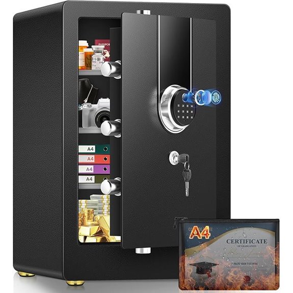 Biometric Fireproof Safe with Digital Security and Alarms