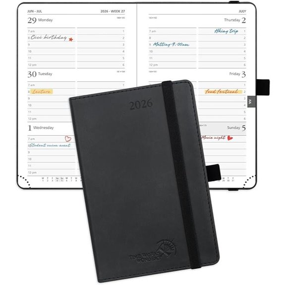 POPRUN 2026 Pocket Calendar with Vegan Leather Cover